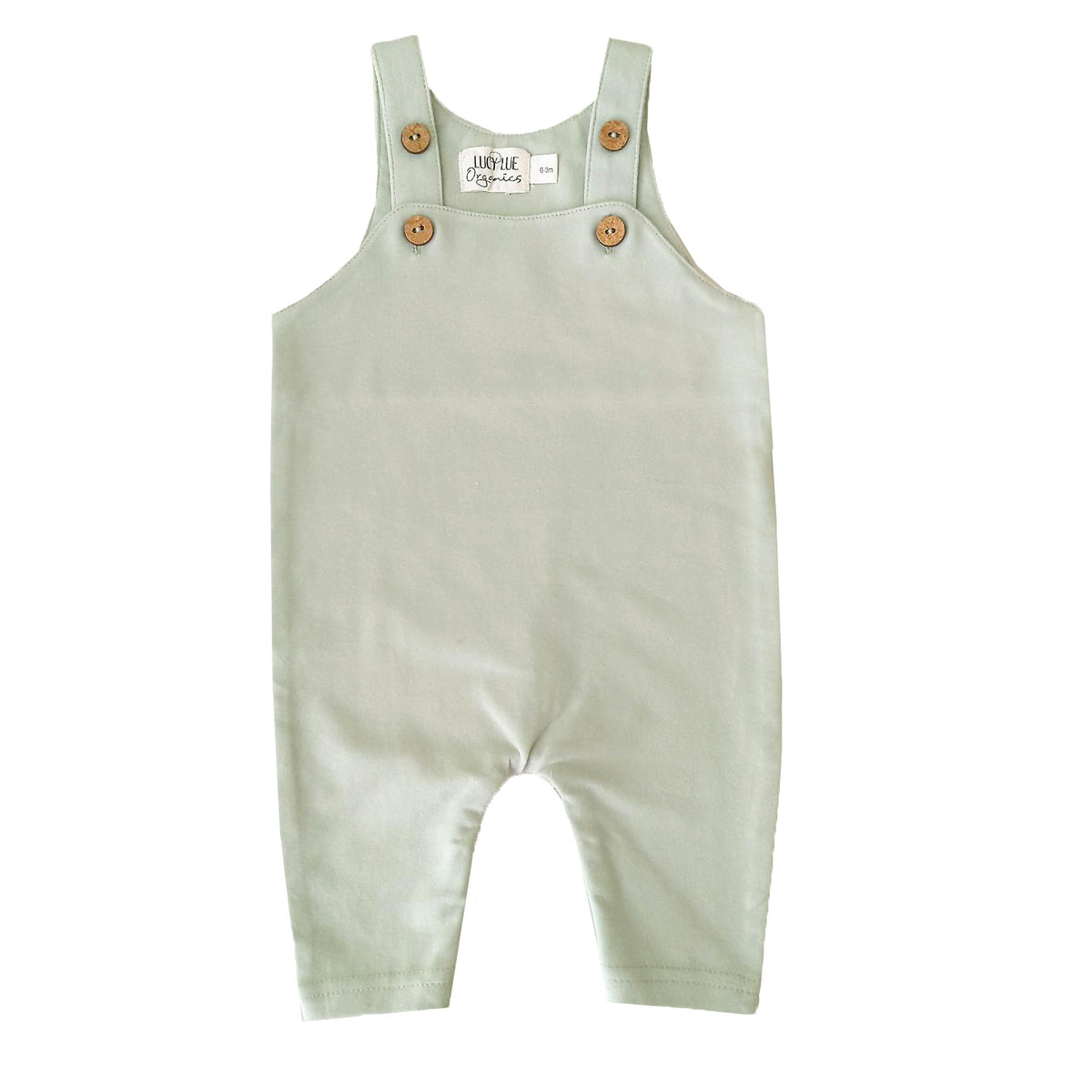 Baby overalls. Newborn jumpsuit. Baby dungarees. Organic baby clothing. Lucy Lue Organics. Sage baby clothing