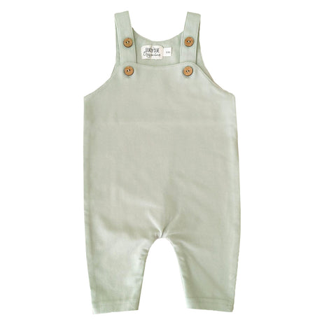 Baby overalls. Newborn jumpsuit. Baby dungarees. Organic baby clothing. Lucy Lue Organics. Sage baby clothing