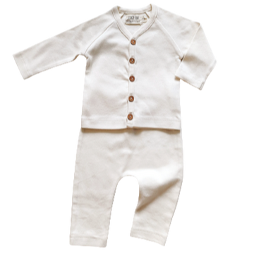 Newborn layette set. Ivory christening baby outfit. Organic baby clothing by Lucy Lue Organics. Top and bottom set baby infant boy girl . Newborn cardigan set