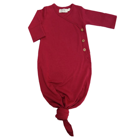 Organic cotton knotted baby gown. By Lucy Lue Organics. Organic cotton baby clothes, Monica and Andy, eco friendly baby clothes, organic newborn clothes, organic baby basics, organic baby layette, l’oved baby, baby knotted gowns, baby knotted gown, knotted baby gown, baby onesie, organic baby girl clothes, baby gown, baby sleeper, organic baby gown