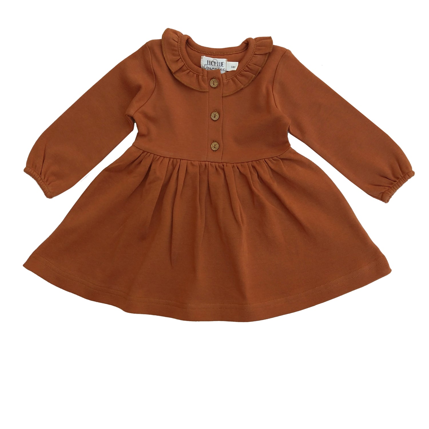 organic baby girl long sleeve ruffle dress ginger cotton midi dress neutral baby clothes toddler organic cotton dress fall baby outfit