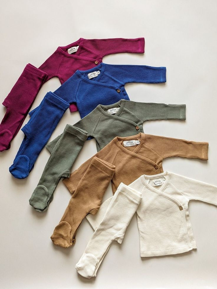 Organic cotton newborn outfit flat leg in neutral Earth tones by Lucy Lue Organics