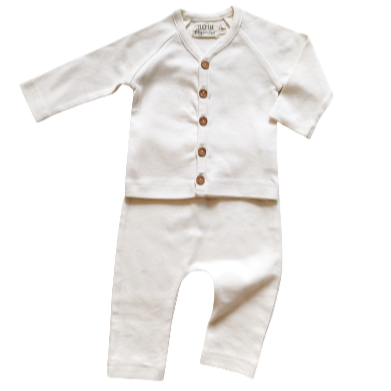 Newborn layette set. Ivory christening baby outfit. Organic baby clothing by Lucy Lue Organics. Top and bottom set baby infant boy girl . Newborn cardigan set