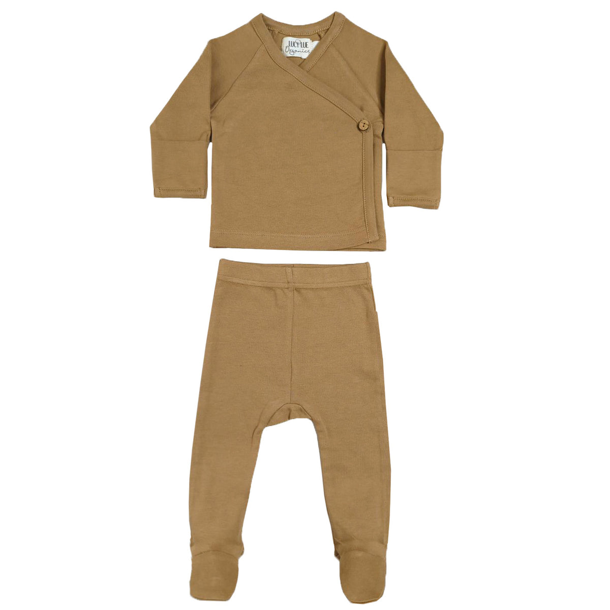 long sleeve newborn wrap top, footed pant set, organic cotton, soft, cozy, button closure, comfy pants, warm, adorable, eco-friendly, durable, waffle cotton, snug, stylish, baby, wardrobe, environmentally friendly, comfort, style, newborn must-have,