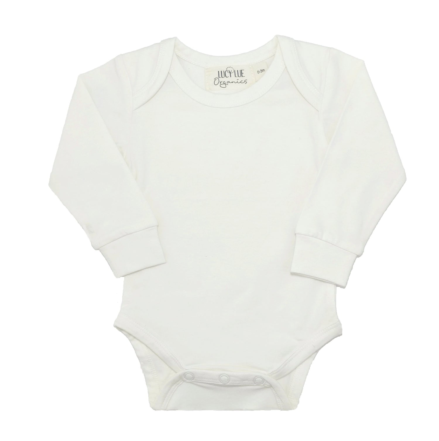 Best selling long sleeve organic baby bodysuit romper one-piece in the softest organic cotton fabric. Made by Lucy Lue Organics.  Popular gender neutral ivory color. Baby list must-have. Newborn take home outfit. Baby clothing. Baby clothes