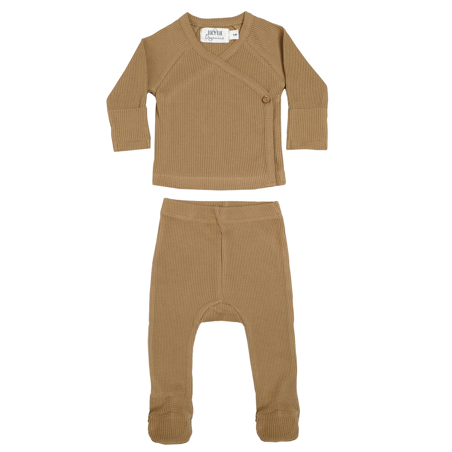 Kimono top and footed pant set. Lucy Lue Organics. Newborn baby outfit. Take home outfit. Baby list clothing. Baby first outfit. Kimono baby clothes. kimono wrap top baby. kimono style baby tops with mittens. black owned baby brands. baby gift set