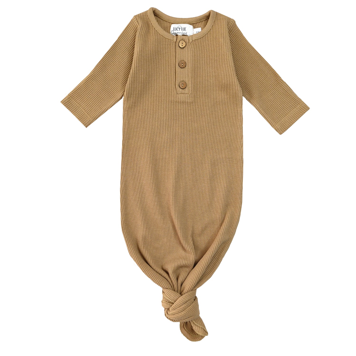 Lucy Lue Organics, kimono gown baby, knotted baby gown, newborn baby gown, newborn knotted gown, waffle baby clothes, modern baby clothes, black owned baby brands, spearmint love, organic baby clothes, button baby gown, 