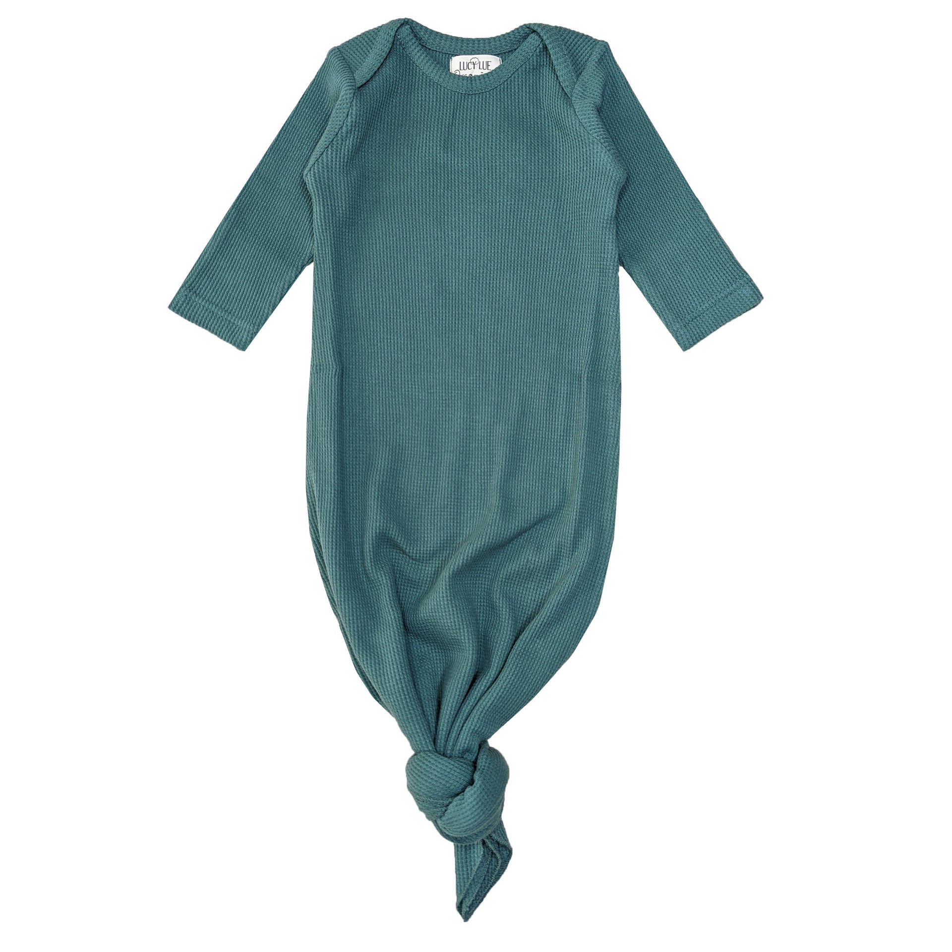 Lucy Lue Organics, kimono gown baby, knotted baby gown, newborn baby gown, newborn knotted gown, waffle baby clothes, modern baby clothes, black owned baby brands, spearmint love, organic baby clothes